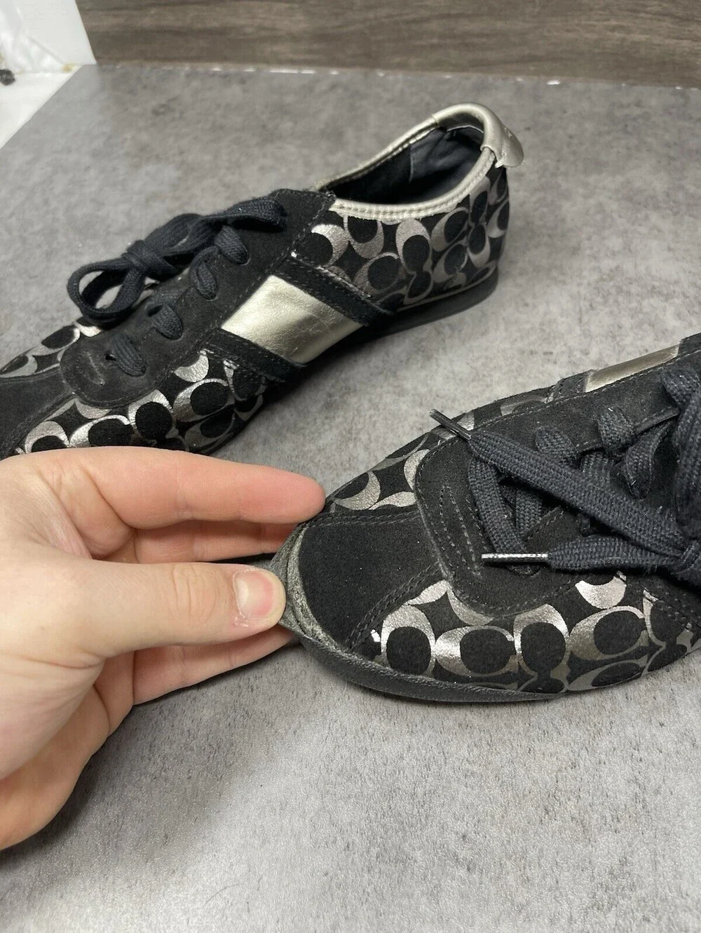 Coach Meagan Sneakers Womens Size 8.5 Black Silver Low Top Lace Up